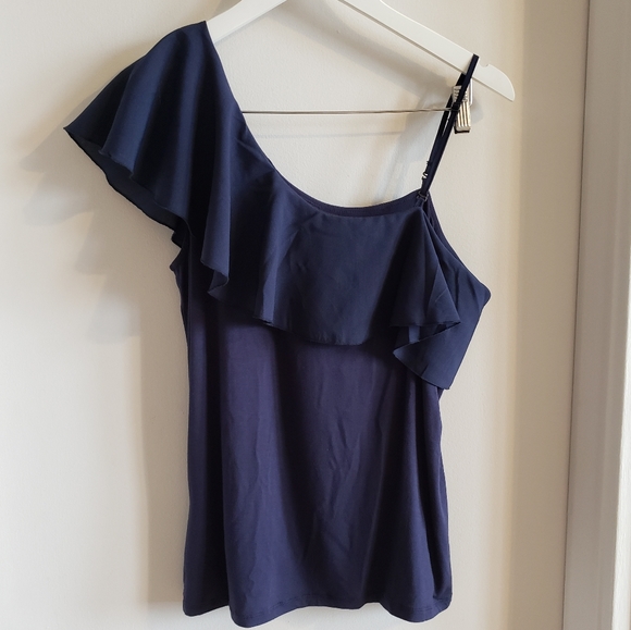 Garcia Jeans One Sleeve Tank Boho Blouse Sheer Frilly Layer Woman Size Large - Picture 2 of 10